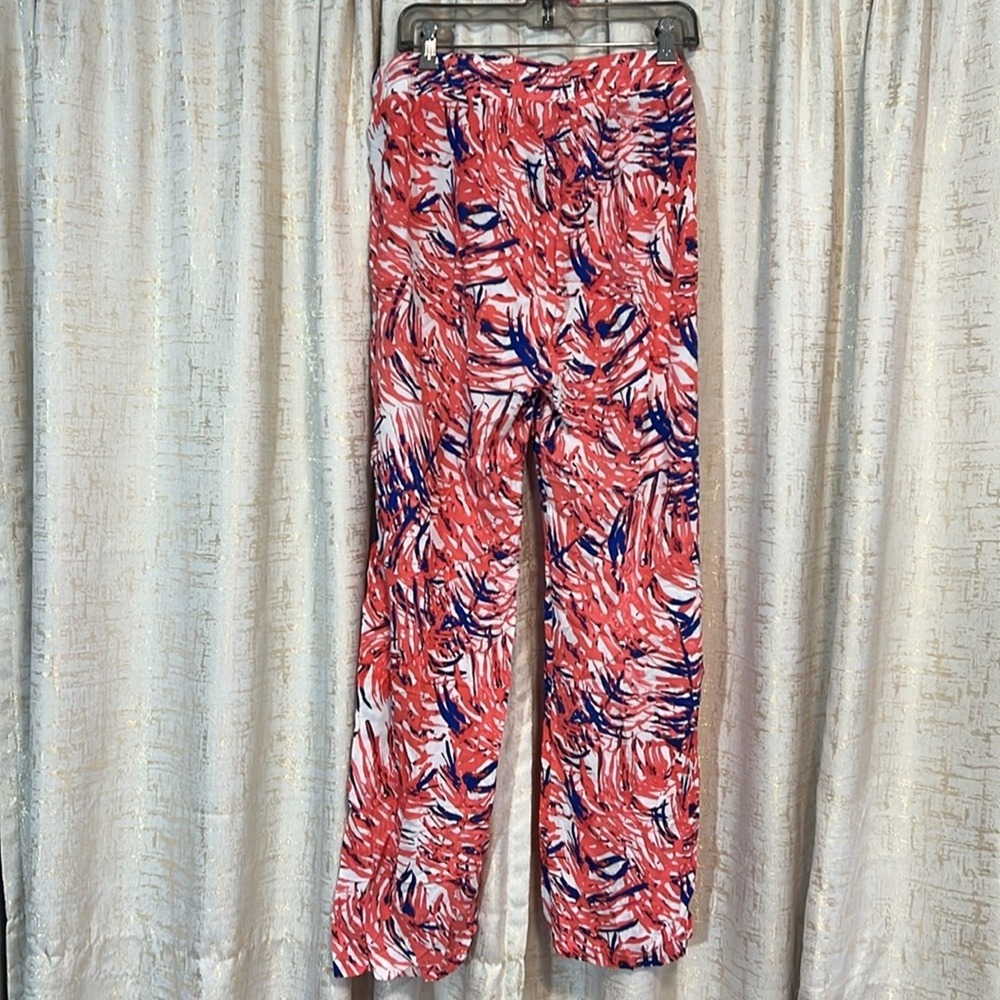 Hester & Orchard Wide Leg Pants Women's XL Coral Navy Blue New Tropical Vacation - Picture 2 of 5